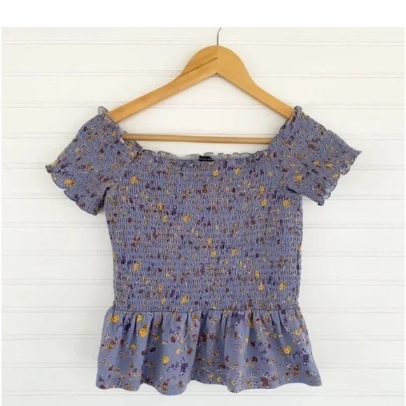 American Eagle Outfitters Blue and Purple Ruffled Peplum Blouse - Picture 1 of 3